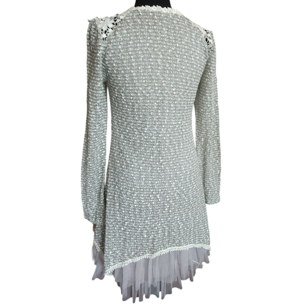 Ryu Sage Green Lace Tulle Hem Tunic Dress Long Sleeve Floral Mixed Media Small - Picture 6 of 11